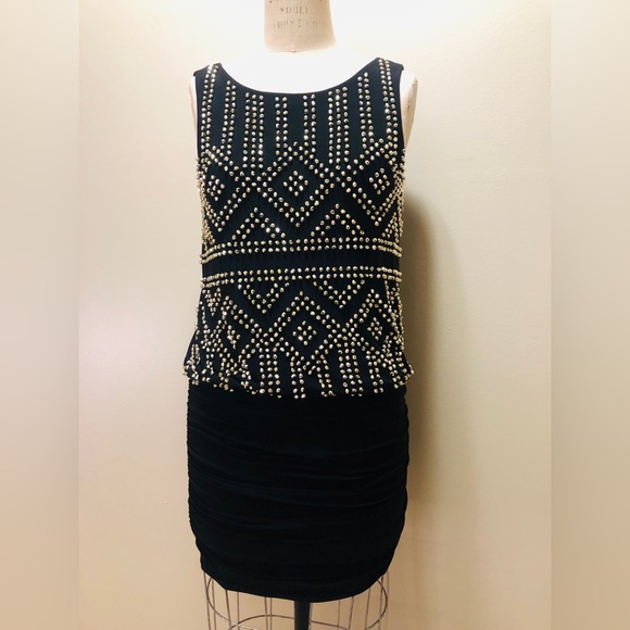 Xcape Black and Golden Beaded Party Dress Sz “10” - Picture 1 of 5